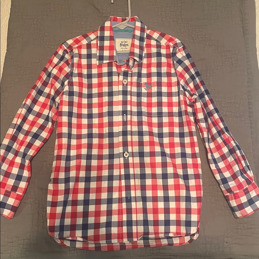 Boden Vibrant Red and Blue Plaid Shirt